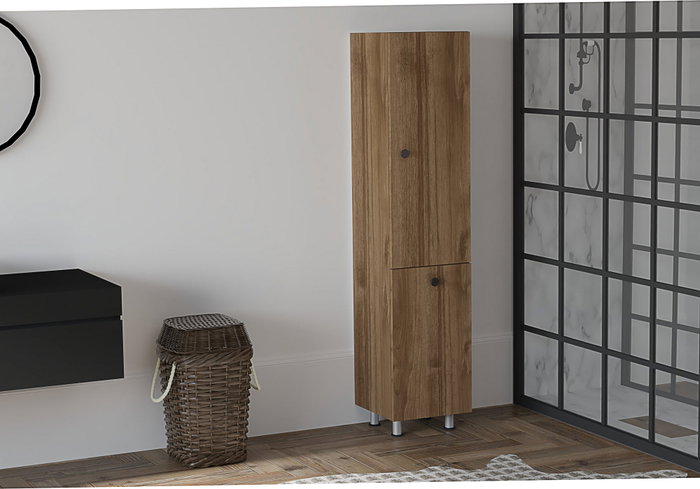 Hanah Home Armario Baño Nogal Melamina 18mm 35x154.8x31.9 cm Montaje Pared